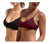 Blue 55 Women's Bralette Wireless Padded Bra Top Sexy Everyday Basic Deep V-Neck, 2 Pack: Wine & Black, S