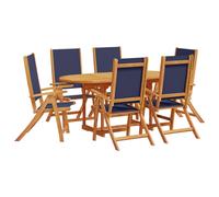 (blue, 6 piece/oval) vidaXL Garden Dining Set 5 Piece Table & Chair Solid Wood Acacia and Textilene