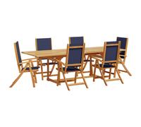 (blue, 6 piece/rectangular) vidaXL Garden Dining Set 9 Piece Table & Chair Solid Wood Acacia and Textilene