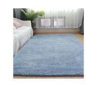 (blue, 60*160cm) Solid color thickened lambskin carpet for the living room and bedroom bedside blanket