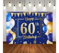 Blue 60th Birthday Decoration Banner Navy Blue Gold Banner Backdrop Anniversary Banner Photography Background Party 300x200cm