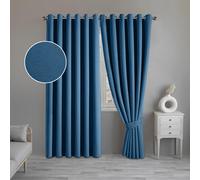 (Blue, 66" x 90" (168cm x 229cm)) 100% Blackout Linen Curtains - 260GSM Heavy Thermal Insulated Drapes, Thick Light Blocking Curtains