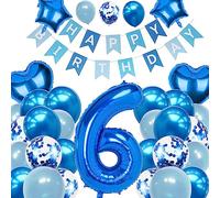 Blue 6th Birthday Party Supplies - Boys Age 6 Balloons with Banner for Blue Party Decoration