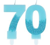 Blue 70th Birthday Candles, Blue Number 70 Candles Frozen Cake Decorations, Blue Frozen Party Candles, Glitter Blue Candle Cake Topper for Women Men Birthday Party Decor Wedding Anniversary Supplies