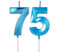 Blue 75th & 57th Birthday Candles for Cakes, Number 75 57 Glitter Candle Cake Topper for Party Anniversary Wedding Celebration Decoration