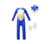 (Blue, 8-9 Years) Sonic The Hedgehog Cosplay Costume Kids Boy Jumpsuit Mask Gloves Fancy Dress Set