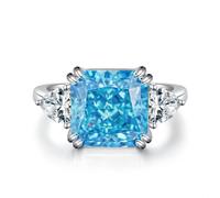 (blue, 8) Tancise 6 Colors S925 Sterling Silver Ring Women's 5 Carat Square Ice Cut High Carbon Diamond