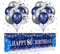 Blue 80th Birthday Decorations for Men Women, Navy Blue Silver Happy 80th Birthday Yard Banner, Blue 80th Birthday Balloons for 80th Birthday Anniversary Party Decorations Supplies
