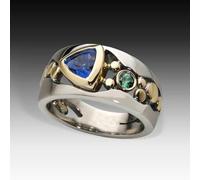 (blue, 9) Vintage Hollow-out Band Ring Evening Dance Party Accessories Green Stone Graceful Two Tone Rings Jewelry For Mother Gift