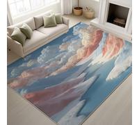 Blue 90 x 120 cm Printed Rugs Cartoon 3D Soft Rugs Ice Blue Lake Snow Mountains Pink Clouds Hills Machine Washable Dreamy Cute Calm Winter Area Rug for Kids Room Bedroom