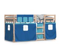 Bunk Bed Solid Pine Wood Blue 90x190 cm Kids Curtains Ladder Guardrails Rustic