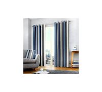 (Blue, 90 x 90 Inch) Fusion Whitworth Stripe Eyelet Lined Curtains
