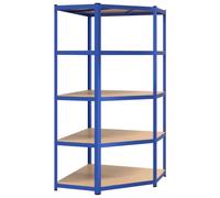 vidaXL 5-layer Corner Shelf Blue Steel&engineered Wood, Blue