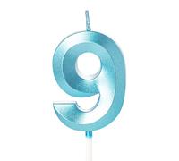 Blue 9th Birthday Candle Number 9 for Cake, 9th Birthday Cake Toppers Decorations for 9 Year Old Girls