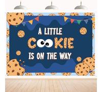 Blue A Little Cookie is on The Way Backdrop - Cookie Baby Shower Decor for Boys, Welcome Home Baby Boy Gender Reveal Party Photography Supplies 7x5ft