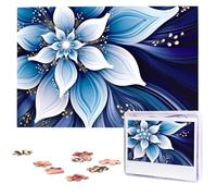 Blue Abstract Flowers Puzzles for Adults 1000 Pieces, Wooden Puzzle Personalized Jigsaw Puzzles from Photos, Challenging Puzzle Art Painting Home Decor Birthday Party Gift (29.5" x 19.7")