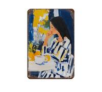 Blue Abstract Woman Coffee Shop Retro Poster Metal Tin Sign Chic Art Retro Iron Painting Bar People Cave Cafe Family Garage Poster Wall Decoration 8x12inch(20x30cm)