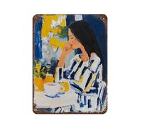 Blue Abstract Woman Coffee Shop Retro Poster Metal Tin Sign Chic Art Retro Iron Painting Bar People Cave Cafe Family Garage Poster Wall Decoration 12x16inch(30x40cm)