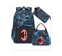(Blue AC Milan) Football star peripheral backpack student schoolbag three-piece lunch bag pencil bag children men's style