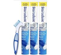 Blue Active Plus Three Packs of 30 Denture Tablets with KYNZA Denture Brush | 3 Month Supply - 90 Tablets | Daily Denture Cleaning Set for False Teeth & Oral Appliances | Stain Removal