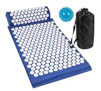 (Blue) Acupressure Mat with Pillow & Ball Acupuncture Pin Massage Set Neck Pain Relief
