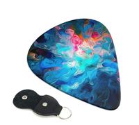 Blue Aesthetic Color Splash Guitar Picks 6 Pcs, 0.71mm Thickness Celluloid Plectrum with Leather Picks Holder, Personalized Guitar Pick for Bass Electric Acoustic Guitars Lovers Gift