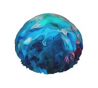 Blue Aesthetic Color Splash Shower Cap for Women Double Layers Thick Hair Caps Reusable Waterproof Bath Caps with Elastic Band Hair Hat Washable Shower Hat for Men Women Spa Salon