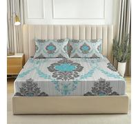 Blue Africa Stripes Geometry Kids Fitted Sheet King Size 71" x 79", Extra Deep 30cm Pocket, Ultra Soft Brushed Microfiber Bedding, Breathable & Easy Care