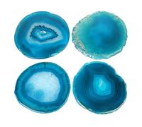 Blue Agate Coaster for Coffee Table, Set of 4 Natural Geode Coasters for Drink, 3.5-4" Stone Coaster Agate Decor for Housewarming Birthday Wedding Gift (Blue) Father's Day