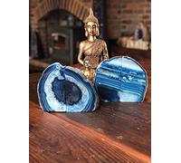 Blue Agate Natural Edge Microcrystalline Quartz Premium Bookends Ornament Gift