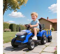 AIYAPLAY Ride on Tractor with Trailer, 12V Electric Vehicle with Remote Control, Ride on Car for Kids with Music, Shifter, Start-Up Sound for Ages 3-8 Years, Blue Blue