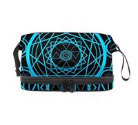 Blue Alphabets Magic Circle Double Layer Cosmetic Bag for Women and Girls, Travel Toiletry Bag Makeup Handy Pouch Organiser Bag with Brush Compartment