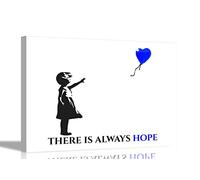 Blue Always Hope Balloon Girl by Banksy Quote Canvas Prints Framed Wall Art Graffiti Pictures Home Bedroom 40 x 30cm (16 x 12 inches) A3