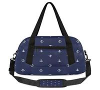 Blue Anchors Kids Overnight Duffle Bags for Girls Boys, Anchors Print Lightweight Sports Gym Bag for Kids，Small Overnight Weekender Carry on Travel Bags Dance Bag, Blue Anchors, 18.5L x 7.8W x 9.4H