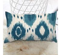 Blue And Aqua Ikat Bukhara Rectangular Cushion Cover Antique Ikat in Teal Pillows Cushion Cases Abstract Modern Decorative Pillow Covers For Sofa Couch Bed Indoor Decor 20x30 IN