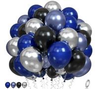 Blue and Black Balloons, 60pcs Navy Blue and Silver Balloons Metallic Silver Dark Blue Balloon Black Blue Party Latex Balloon for Birthday Space Party Wedding Baby Shower