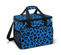 Blue and Black Leopard Print Camping Cooler Bags Insulated Beach Cooler Portable Leak Proof Camping Cooler with Shoulder Strap
