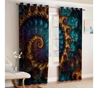 Blue And Brown Blackout Curtains Geometric psychedelic fractal Microfiber Eyelet Drapes for Kids Bedroom, Super Soft Noise Reducing, Set of 2 Panels W 27.5" x L 63"