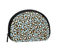 Blue and Brown Leopard Spotted Animal Print, Women's Storage Bag Shell Makeup Bag Small Coin Purse Shell Change Pouch