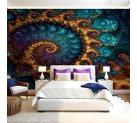Blue and Brown Panoramic Mural Wallpaper 390 x 260 cm Geometric Psychedelic Fractal Wall Mural Non-Woven Art Print Wallpaper Living Room Bedroom Sofa TV Backdrop Decoration Poster Picture Photo