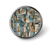 Blue And Brown Pattern Badges Decorative, Durable Aluminum Alloy Round Badge, Lightweight Button Brooch for Shirts, Jackets, Hats, Uniforms 1"