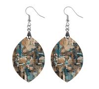 Blue And Brown Wooden Earrings Lightweight Geometric Pendant Vintage Jewelry for Women Gift, Boho Wood Earrings for Daily & Special Occasions, Star, Wood, wood