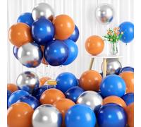 Blue and Burnt Orange Balloons, 12 inches Navy Blue Dusty Orange Silver Balloons Set with Metallic Silver Balloons, Space Balloons Royal Blue Deep Dark Blue Balloons for Kids Boys Birthday Party Deco