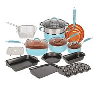 (Blue and Copper) Induction 19 Pcs Non Stick Cookware Pot Pan Set
