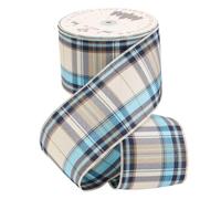 Blue and Cream Tartan Wired Ribbon 4" x 25 Yards Plaid Farmhouse Decor | Light Blue and Tan Wired Ribbon for Bows, Wreaths, Christmas Trees, Gifts, Lanterns, Weddings, Crafts & Rustic Home Style