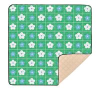 Blue and Flowers Green Checkered Pattern Soft Thick Baby Play Mat for Floor Water Resistant Tummy Time Mat for Baby Kids Toddlers Infants, 50'' x 50''
