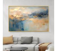 Blue and Gold Abstract Canvas Wall Art Navy Blue Painting Modern Abstract Poster Gold Foil Artwork Gray and Gold Picture Blue Abstract Poster Gray Modern Wall Art for Living Room 16x24inch Frameless