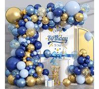 Blue And Gold Balloon Arch Kit, Blue Gold Balloons Garland Arch Kit, Navy Royal Metallic Confetti Balloons For Boy Men Birthday Father's Day Graduation Party Wedding Baby Shower Decorations