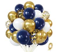 Blue and Gold Balloons, Navy Blue White with Gold Confetti Balloon Decor | Royal Blue and White Balloons with Ribbon for Birthday Wedding Graduation 2026, Bridal Shower Decoration 50 Pcs 12 Inch