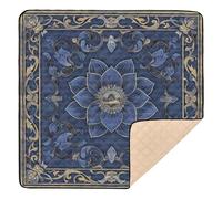 Blue and Gold Baroque Pattern Soft Foam Baby Playmat for Floor Comfortable Baby Play Tummy Time Mat for Babies Infants Toddlers, 50'' x 50''
